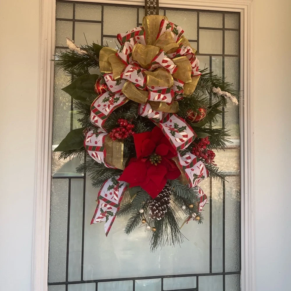 ***NWT Poinsettia Swag Holiday Christmas Front Door Decor